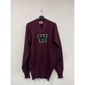Vintage Markwort Sweater Mens MT Maroon‎ V Neck W Varsity Knit Letterman